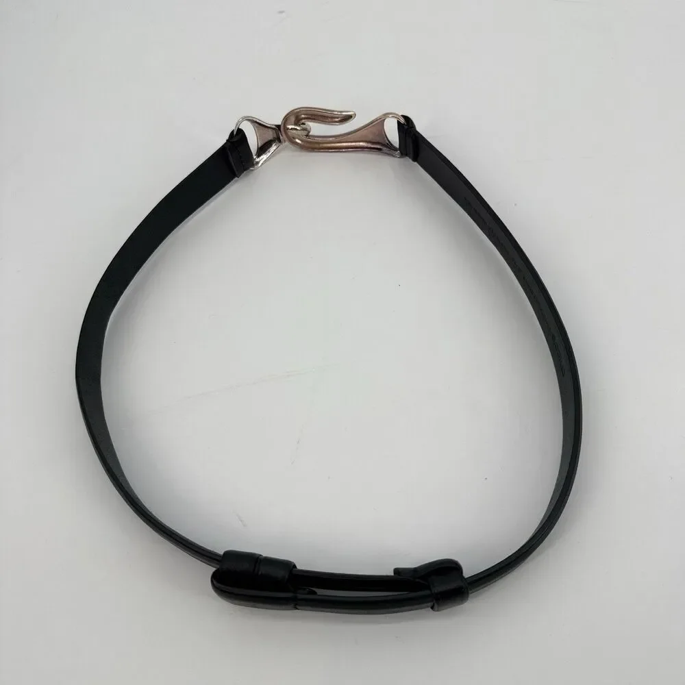 Chicos Black Leather Belt Two Tone Hook Closure Size S/M Classic India